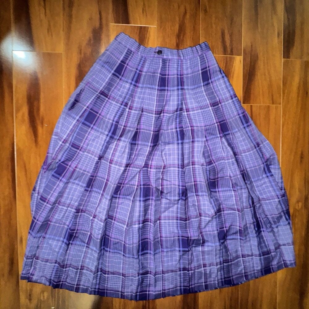Vintage Pendleton Purple Plaid Pleated Wool Skirt USA Womens Size 6